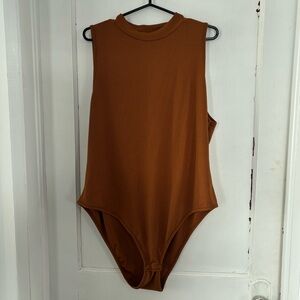 SHEIN Curve Burnt Orange Mock Neck Bodysuit 4X | Plus Size Stretch One Piece